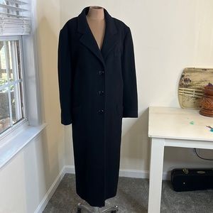 Vintage Cashmere Long Coat Black Fleurette Nordstrom Gallery Union Made in USA